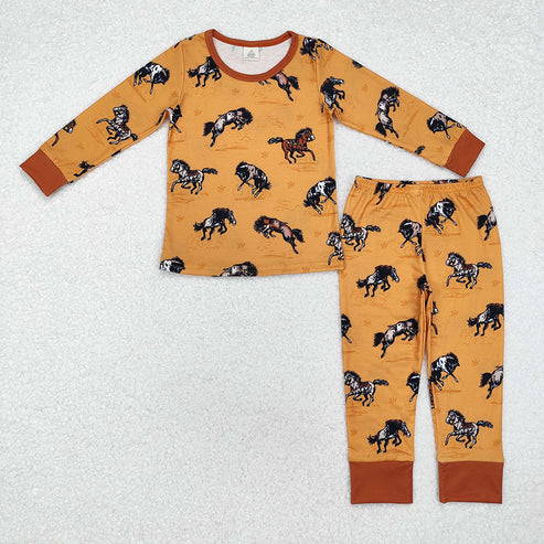 Sibling Baby Boys Western Rodeo Cows Horse Pajama Set