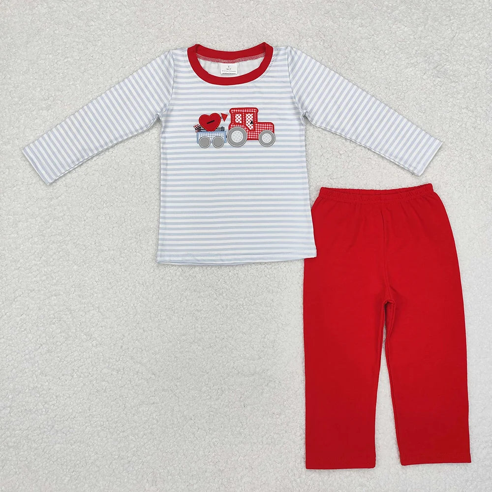 Sibling Baby Girls  Embroidery Valentine Heart Truck Outfit Dress Romper