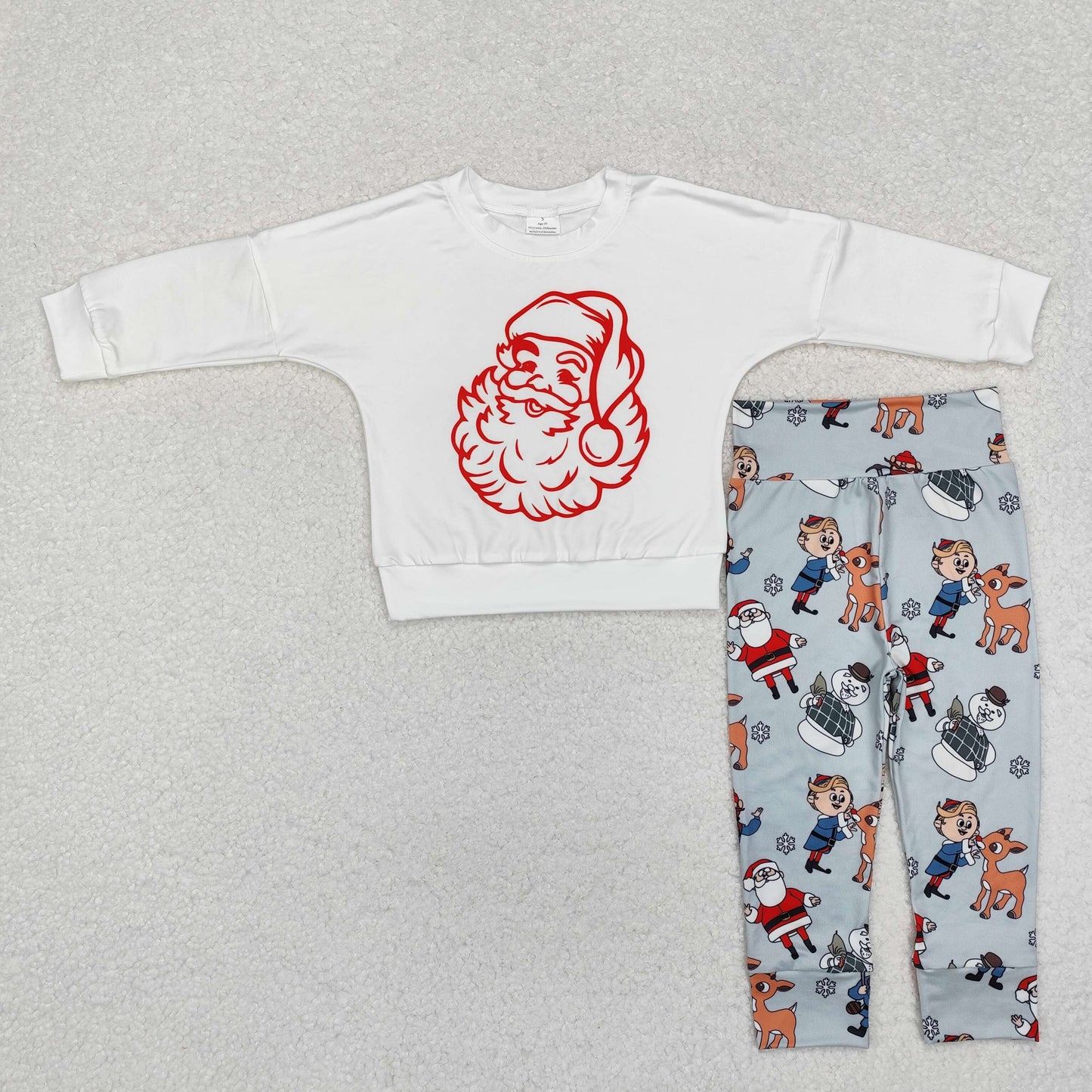 BLP1003  Santa White Top Deer Santa Pants Boys Christmas Clothes Set
