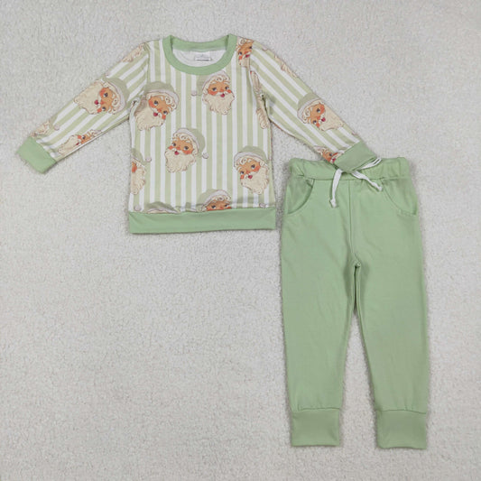 BLP1074 Santa Stripes Top Green Pants Boys Christmas Clothes Set