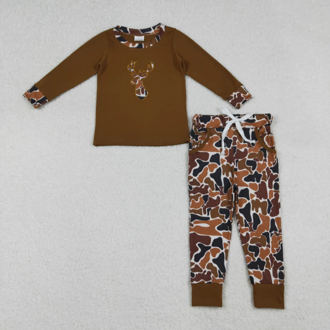 Sibling Baby Boys Embroidery Camo Deer Dogs Ducks Top Pockets Pants Hunting Clothes Sets