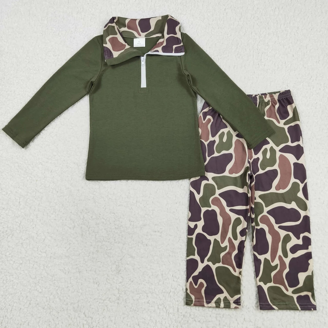 Sibling Baby Boys  Hunting Long Sleeve Zipper Pullvoer Top with Pants Outfit