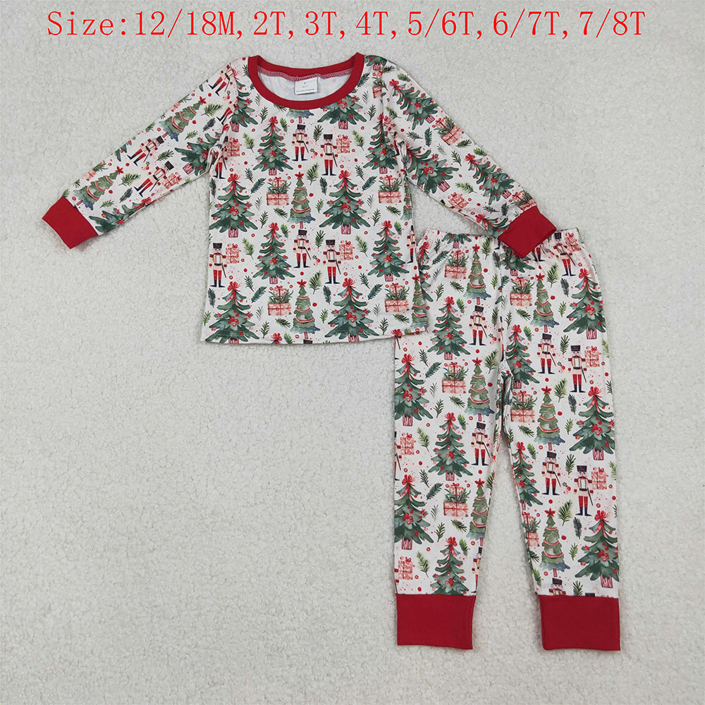 BLP1206 Nutcracke* Soldier Tree Holly Print Boys Christmas Pajamas Clothes Set