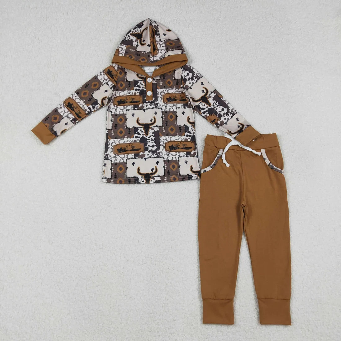 Sibling Toddler  Boys Western Southern Pocket Hoodie Top Jogger Outfit