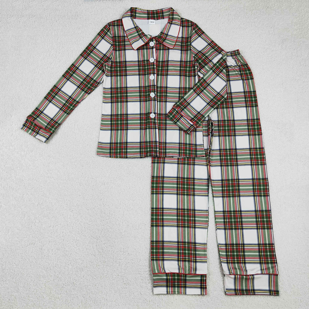 Checkered Print Family Christmas Buttons Pajamas Styles