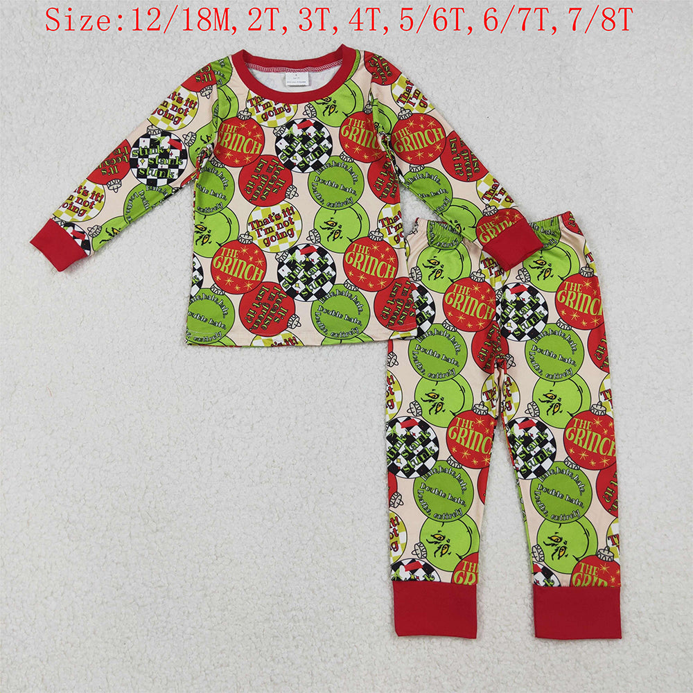 BLP1282 Green Frog Lights Print Boys Christmas Pajamas Clothes Set