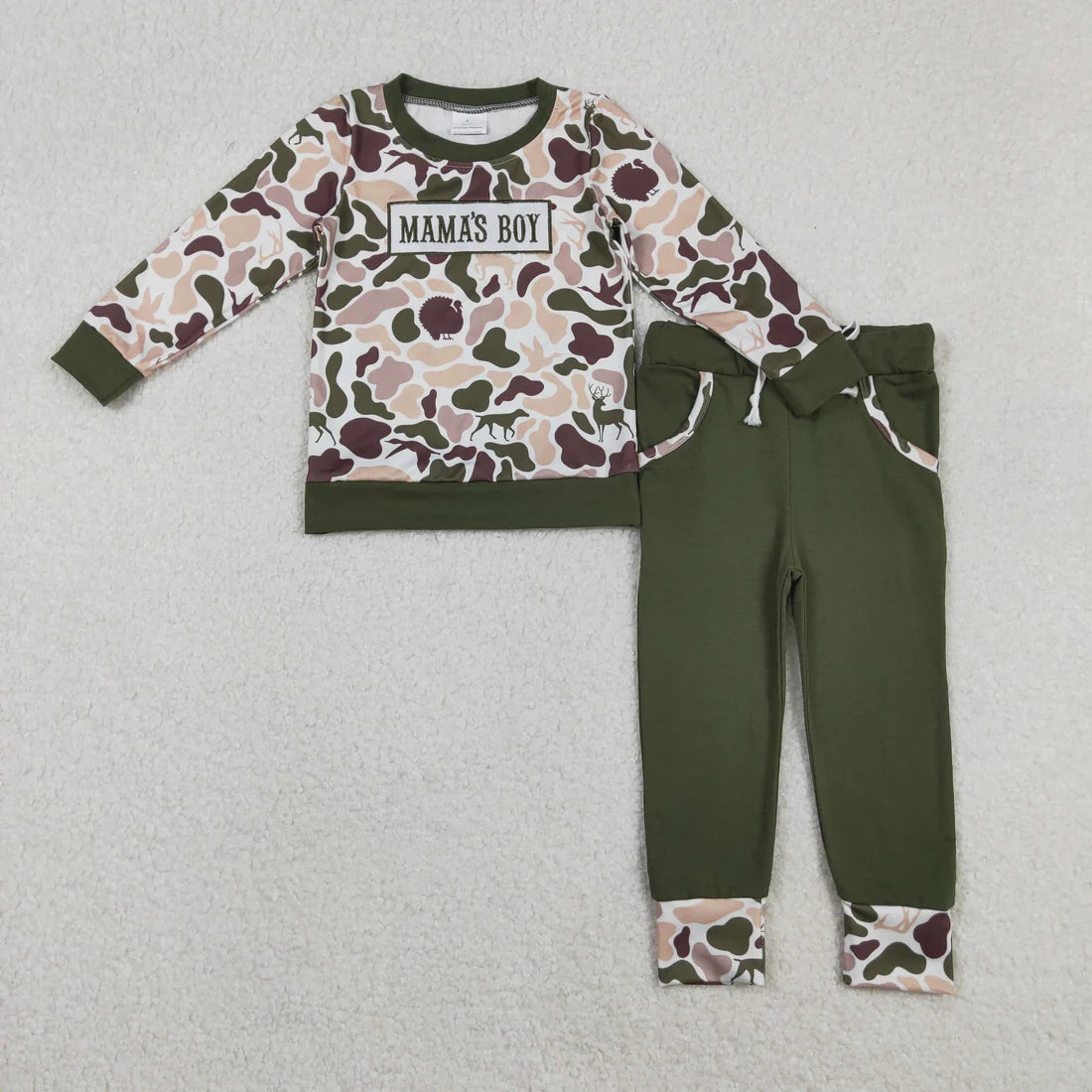 Sibling Baby Boys Embroidery Mama's Boy Camo Top Pockets Pants Clothes Sets