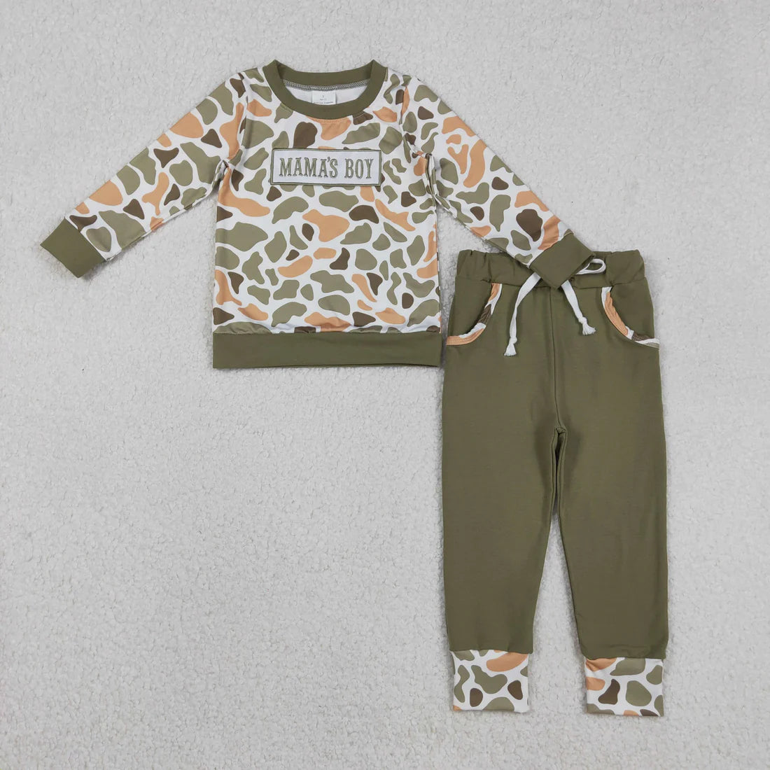 Sibling Baby Boys Embroidery Mama's Boy Camo Top Pockets Pants Clothes Sets
