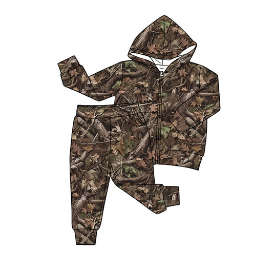 4.20 Toddler Boys Woodland Camo Outfit - Brown Camo Zip Hoodie & Jogger Pants Set Preorder