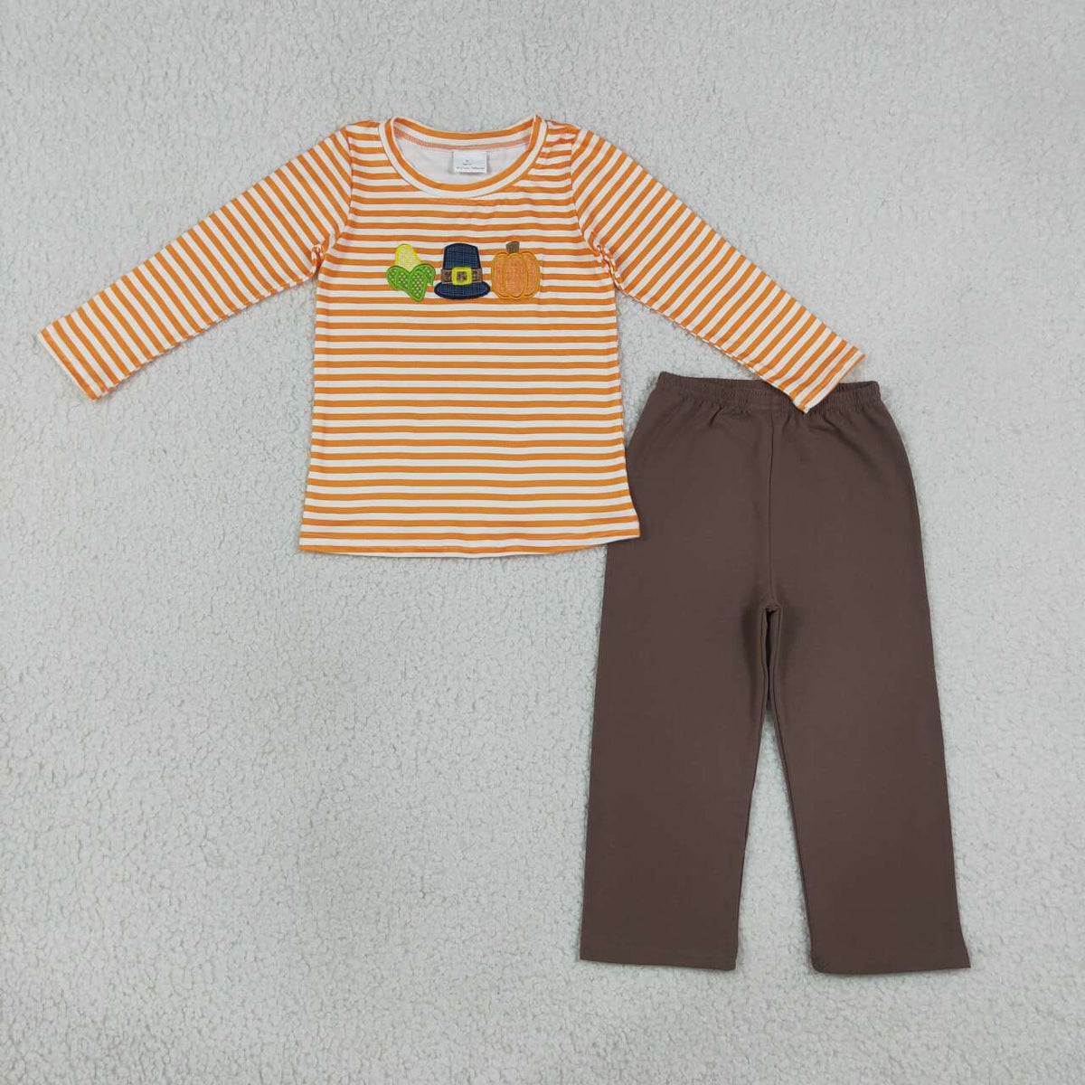 Sibling Baby Boys Embroidery Corns Pumpkins Stripe Top Pants Fall Clothes Set Rompers