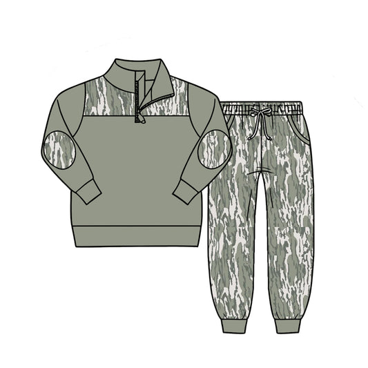 4.27 Boys Light Green Camo Quarter Zip Set - Green Camo Print Sweatshirt & Joggers Preorder
