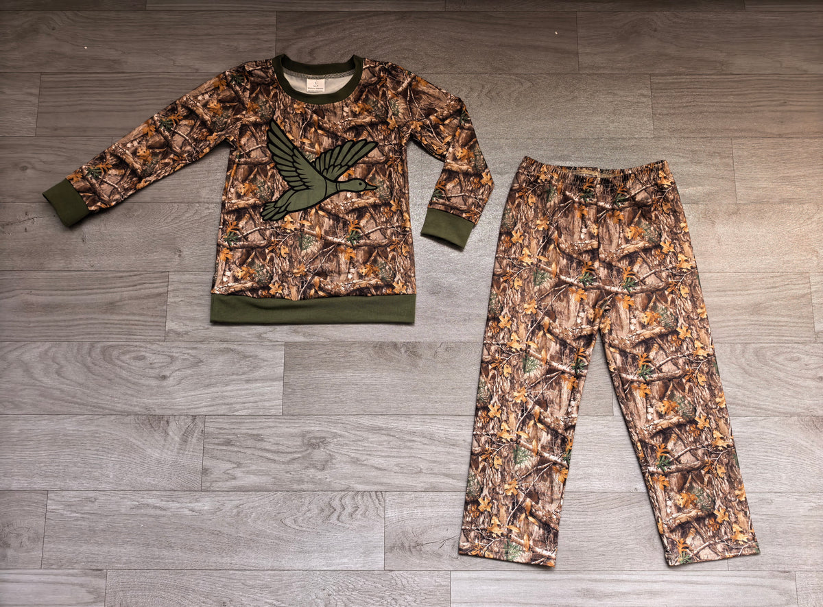 5.8 BLP1456 Preorder Duck Branch Camo Print Boys Long Sleeve Pants Clothes Set