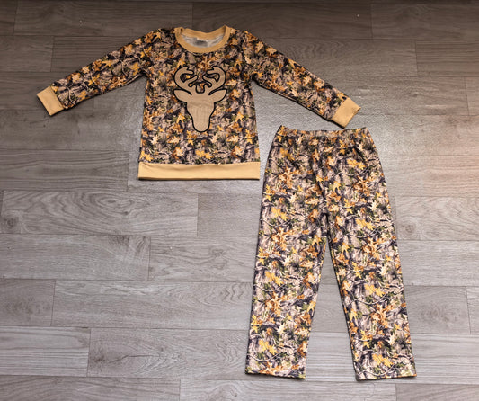 5.8 BLP1458 Preorder Deer Branch Camo Print Boys Long Sleeve Pants Clothes Set