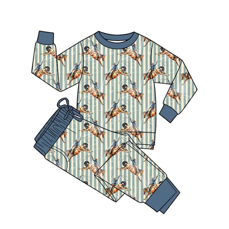 5.20 BLP1467 Preorder Rodeo Stripes Print Boys Long Sleeve Pants Clothes Set