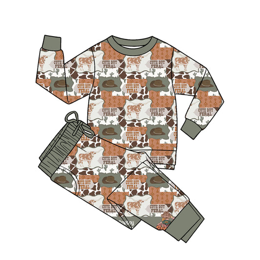 5.20 BLP1470 Preorder Feral Cactus Cow Hat Print Boys Long Sleeve Pants Clothes Set
