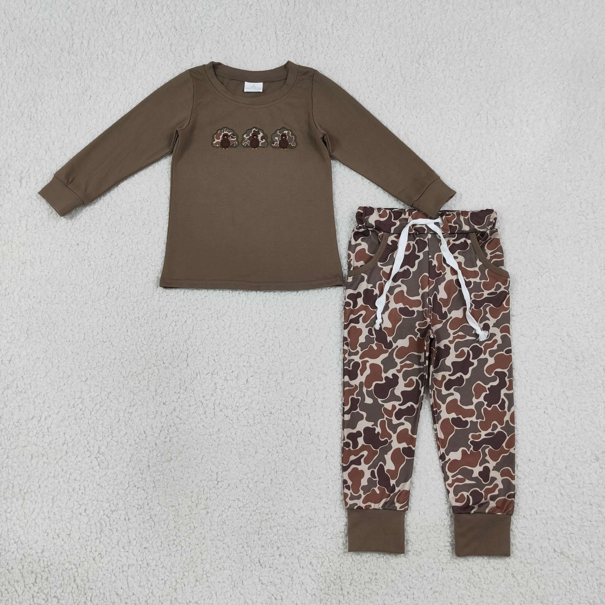 Sibling Baby Boys Embroidery  Turkey Camo Pants Outfit and Romper