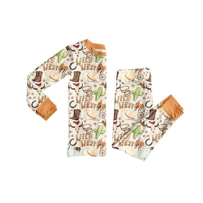 6.24 Preorder BLP1481 West Cactus Cowboy Print Kids Pajamas Clothes Set