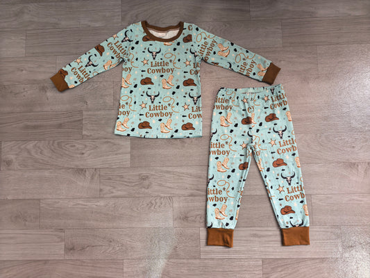 6.27 Preorder BLP1485 Little Cowboy Boots Print Boys Western Pajamas Clothes Set