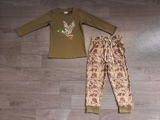 6.30 Preorder BLP1494 Duck Top Green Camo Pants Boys Clothes Set