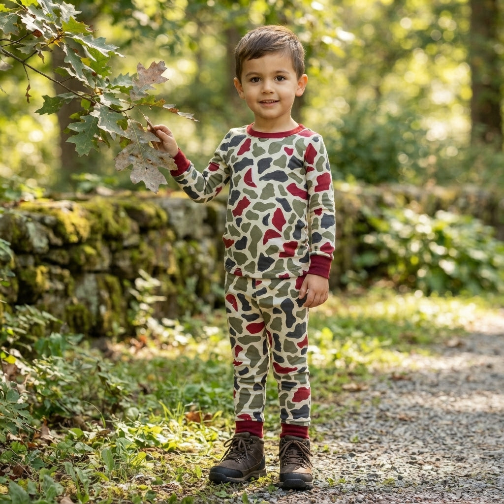 BLP1496 Green Red Camo Baby Boys Christmas Pajamas Clothes Set