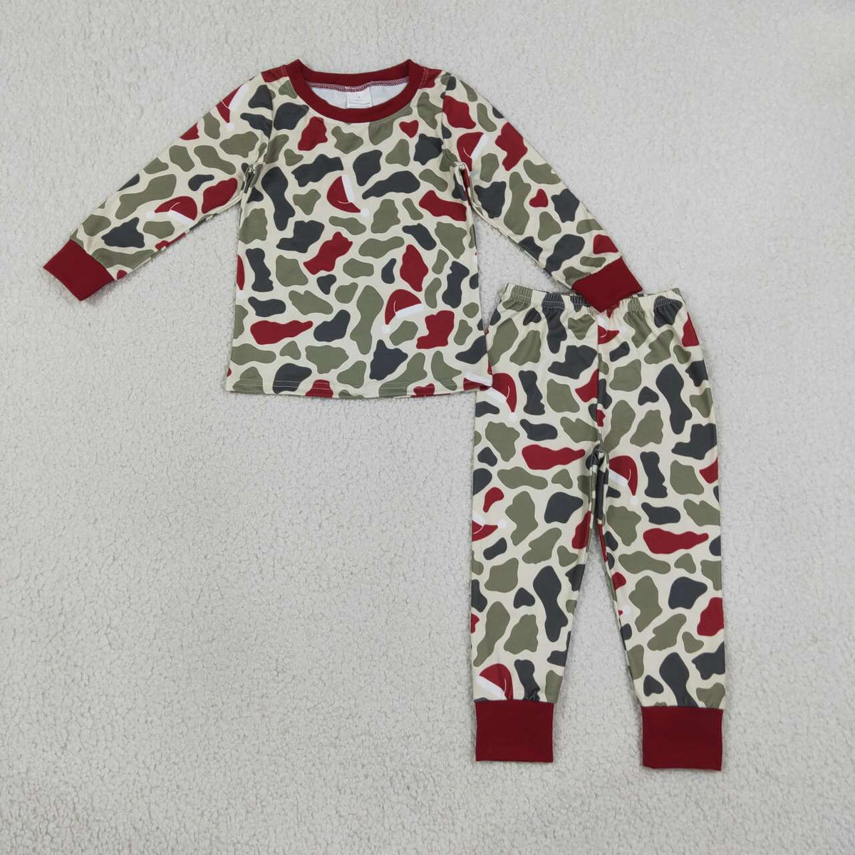 BLP1496 Green Red Camo Baby Boys Christmas Pajamas Clothes Set