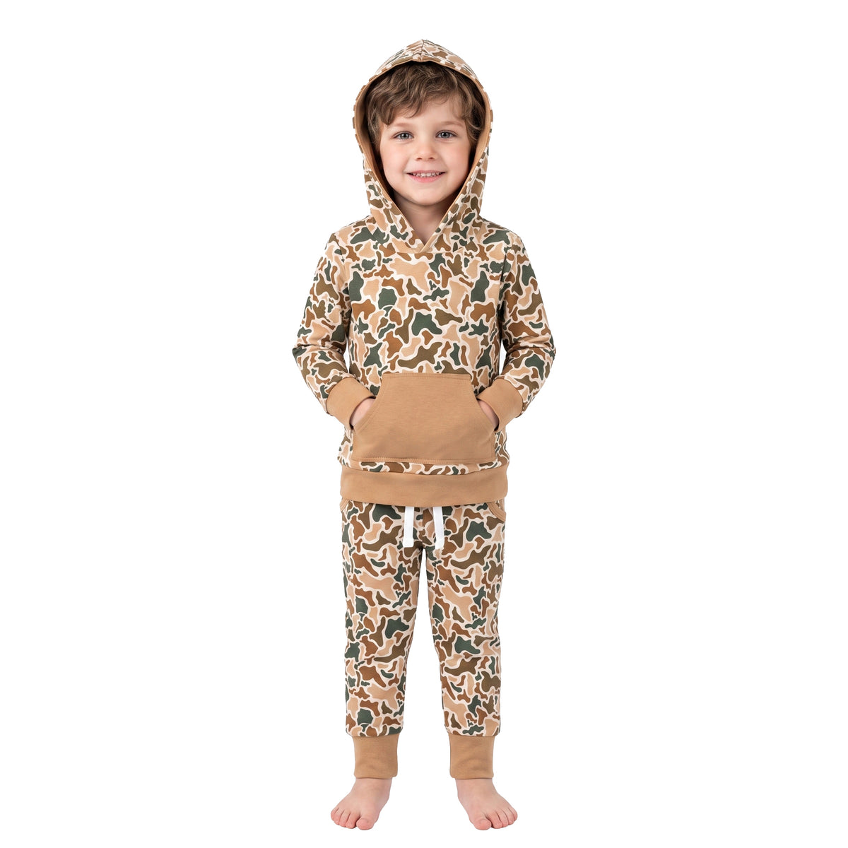 BLP1509 Brown Camo Hoodie Top Pockets Pants Boys Fall Clothes Set