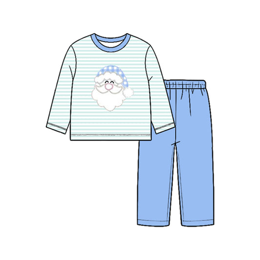 7.27 BLP1517 Preorder Santa Stripes Top Blue Pants Boys Christmas Clothes Set