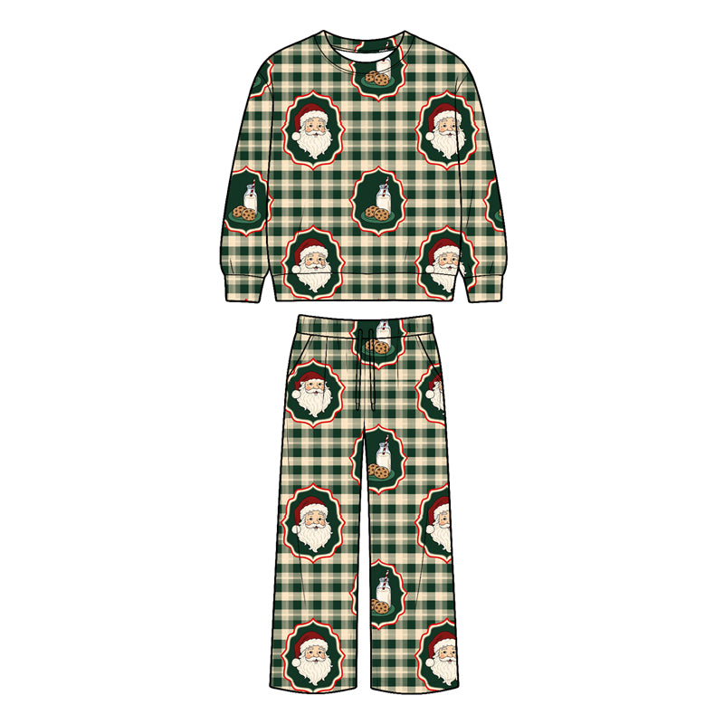 7.28 BLP1521 Preorder Santa Checkered Print Long Sleeve Top Pockets Pants Kids Christmas Clothes Set