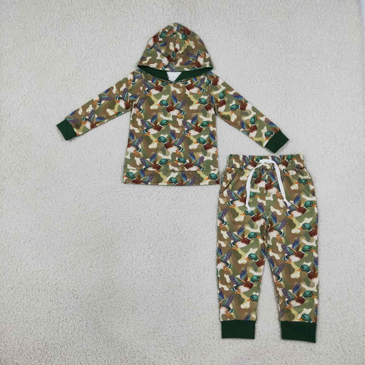 BLP1543 Mallard Duck Green Camo Hoodie Top Pockets Pants Boys Clothes Set