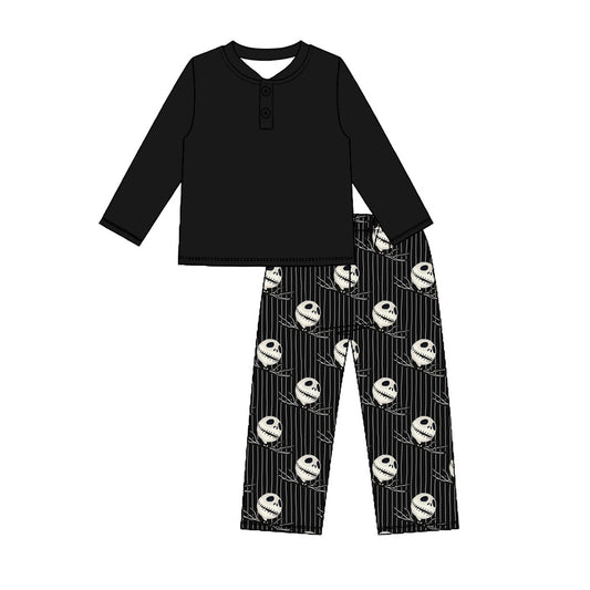8.7 Preorder Kids Boys Halloween  Black Top Cartoon Pants Outfit