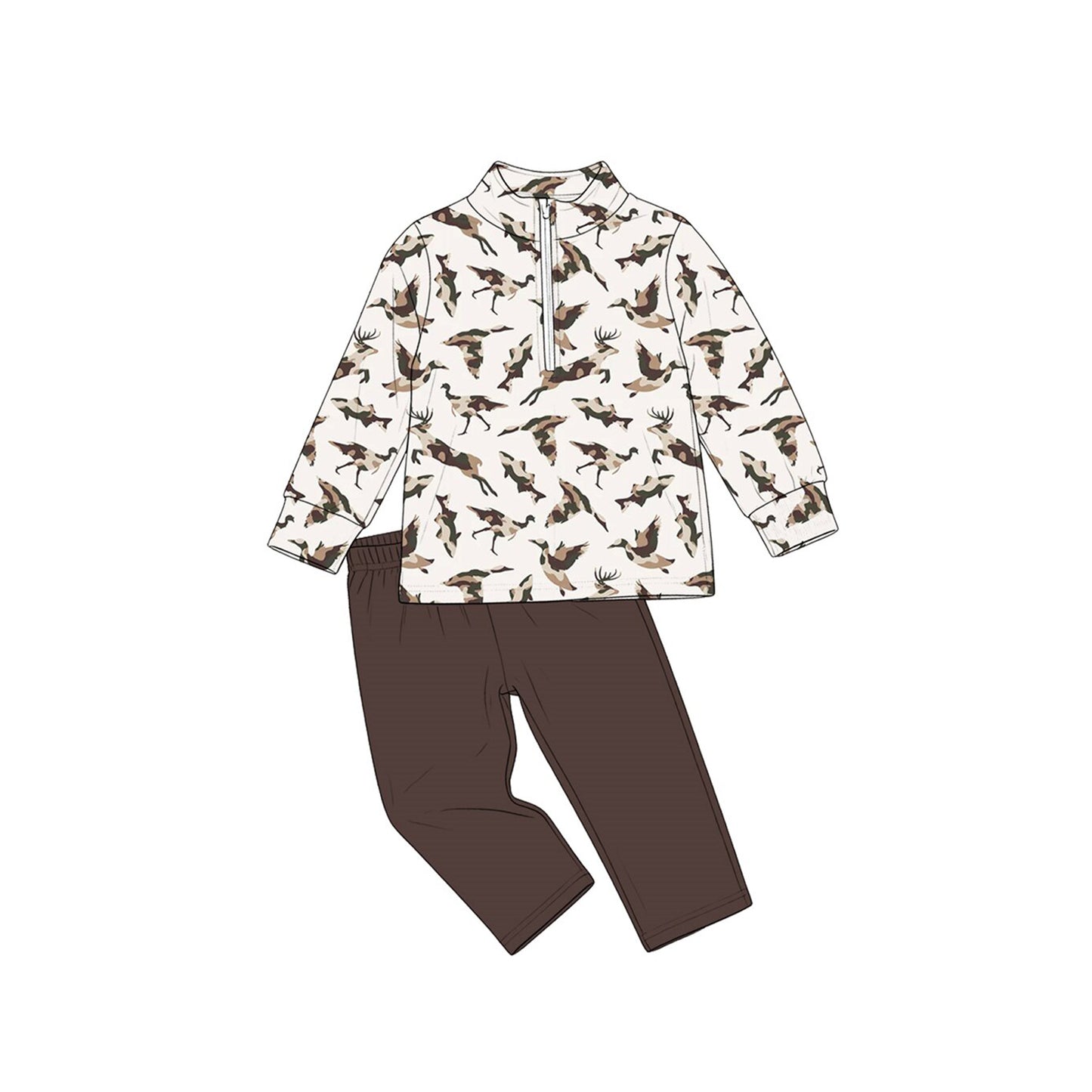 8.12 BLP1560 Preorder Animals Camo Zipper Top Brown Pants Boys Fall Clothes Set