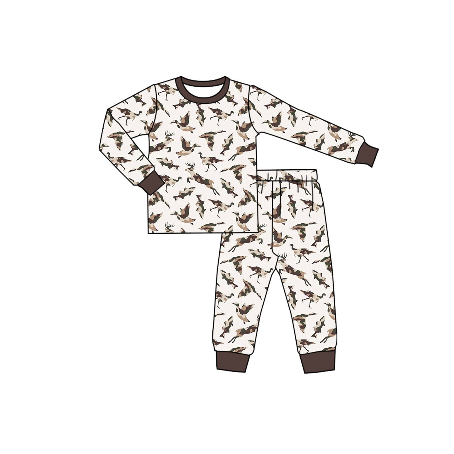 8.12 BLP1561 Preorder Animals Camo Print Boys Fall Pajamas Clothes Set