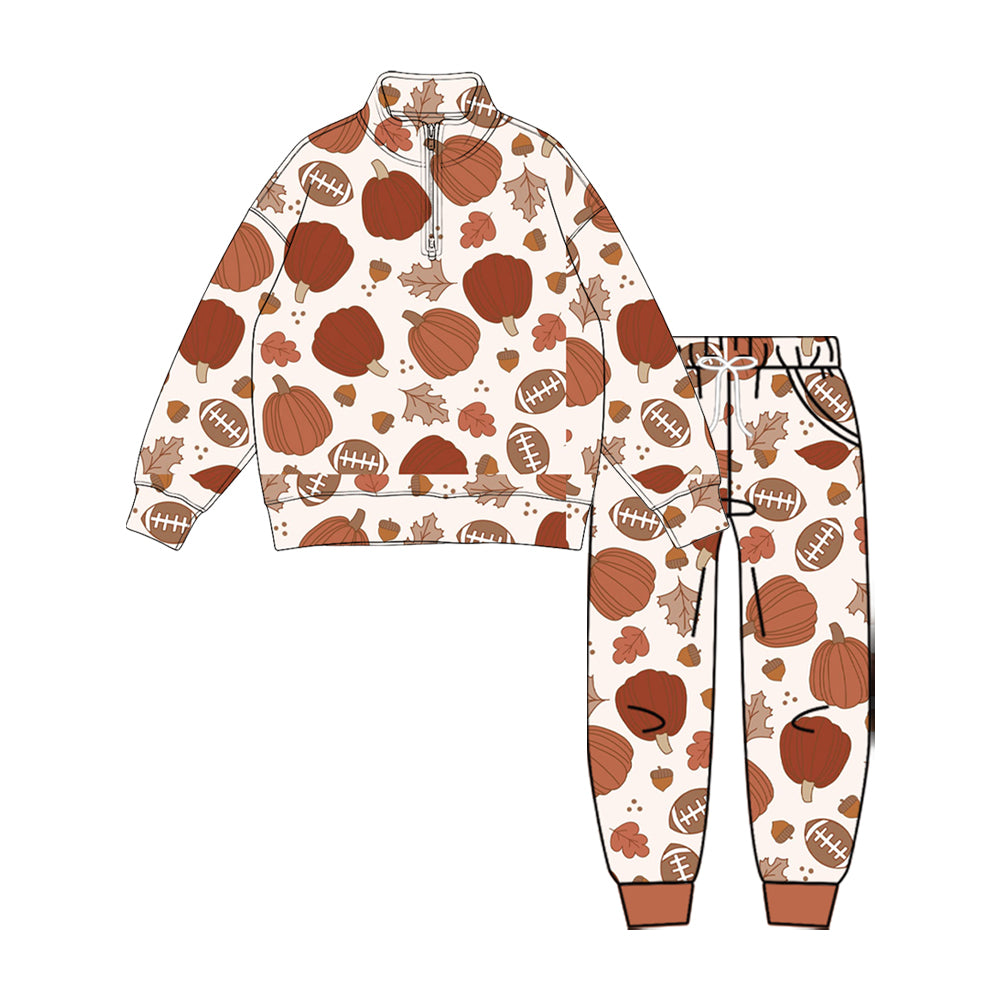 8.21 Preorder Kids Boys Fall Football Pumpkin Pullover Top Jogger Outfit