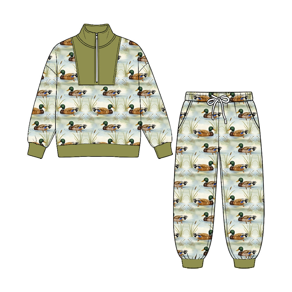 8.25 BLP1584 Preorder Duck Print Zipper Top Pockets Pants Boys Clothes Set