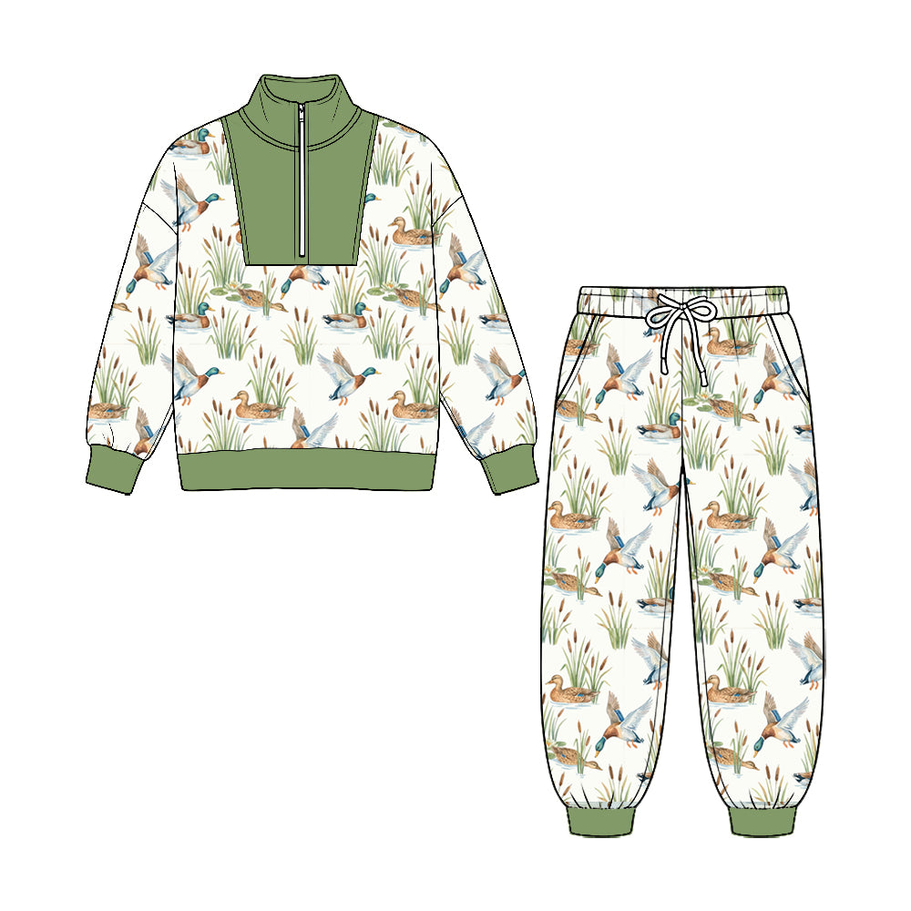 8.25 BLP1585 Preorder Duck Print Zipper Top Pockets Pants Boys Clothes Set