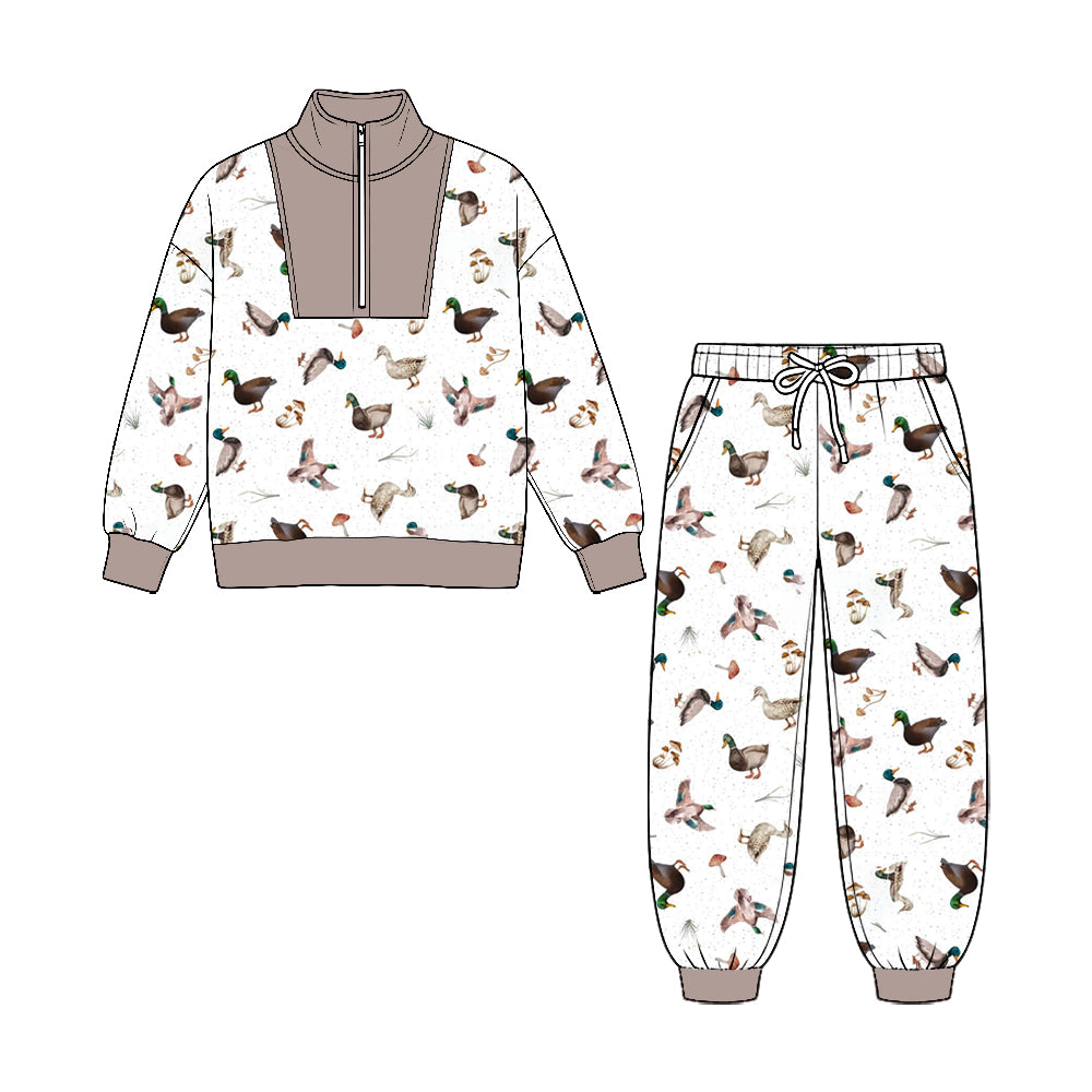 8.25 BLP1587 Preorder Duck Mushroom Print Zipper Top Pockets Pants Boys Clothes Set