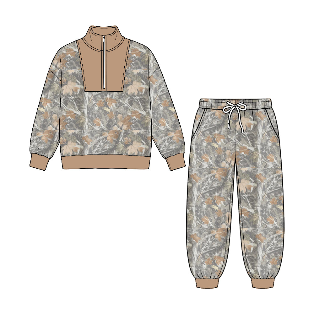 8.25  BLP1589 Preorder Tree Camo Half‑Zip Top & Jogger Pants Set