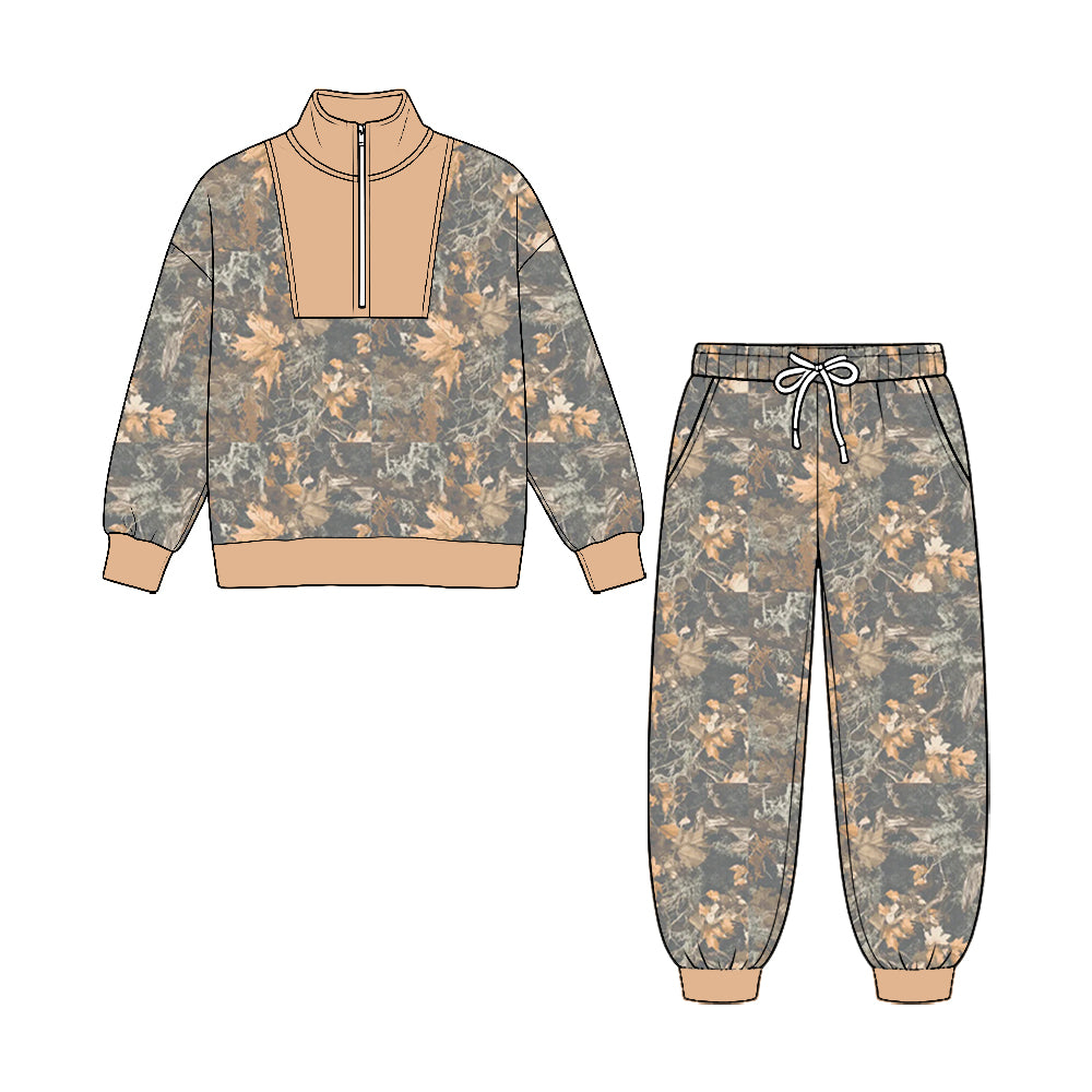 8.25  BLP1590 Preorder khaki Camo Half‑Zip Top & Jogger Pants Set