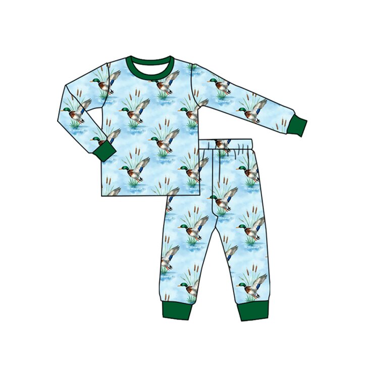 8.26 Preorder BLP1593 Kids Boys Mallard Duck Blue Long Sleeve Pajama Set