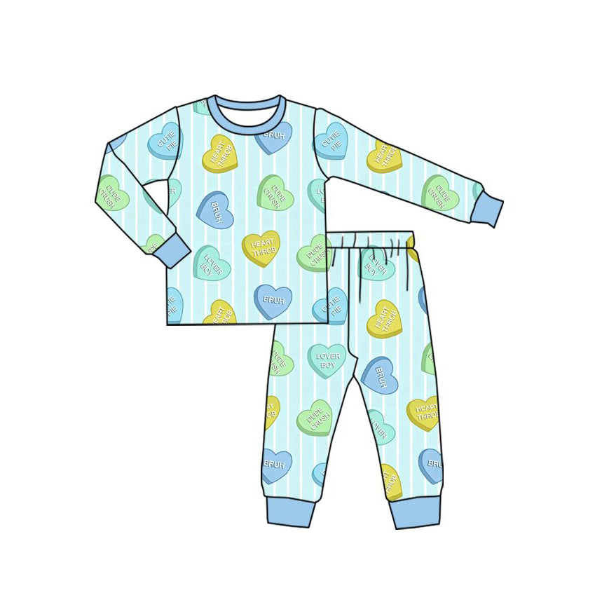 8.27 BLP1596 Preorder Kids Boys Heart Candy Long Sleeve Pajama Set