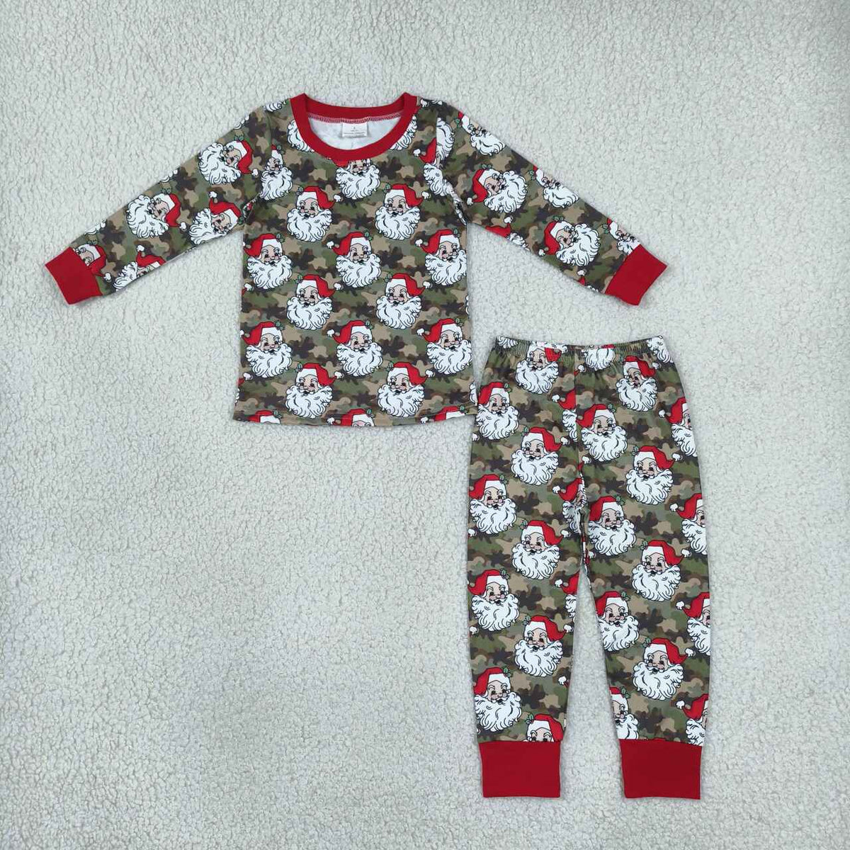 BLP1600 Boys Christmas Santa Camo Long Sleeve Pajama Clothes Set