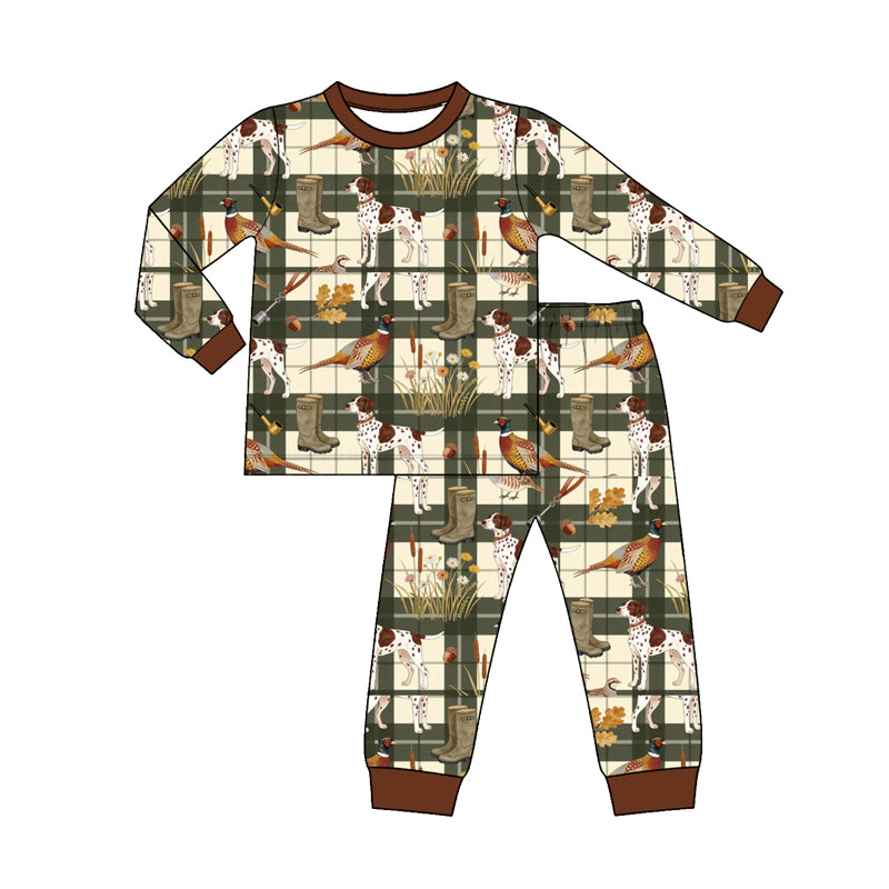 8.28 Preorder Toddler Boys Hunting Dog Green Plaid Long Sleeve Pajama