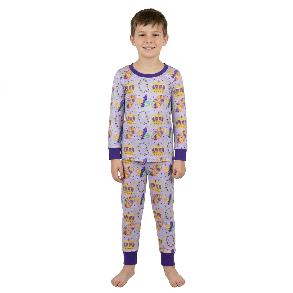 BLP1610 Donut Anchor Print Kids Mardi Gras Pajamas Clothes Set