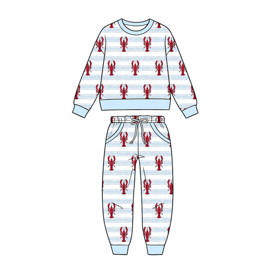 9.18 BLP1626 Preorder Baby Boys Crawfish Long Sleeve Top Pocket Jogger Set