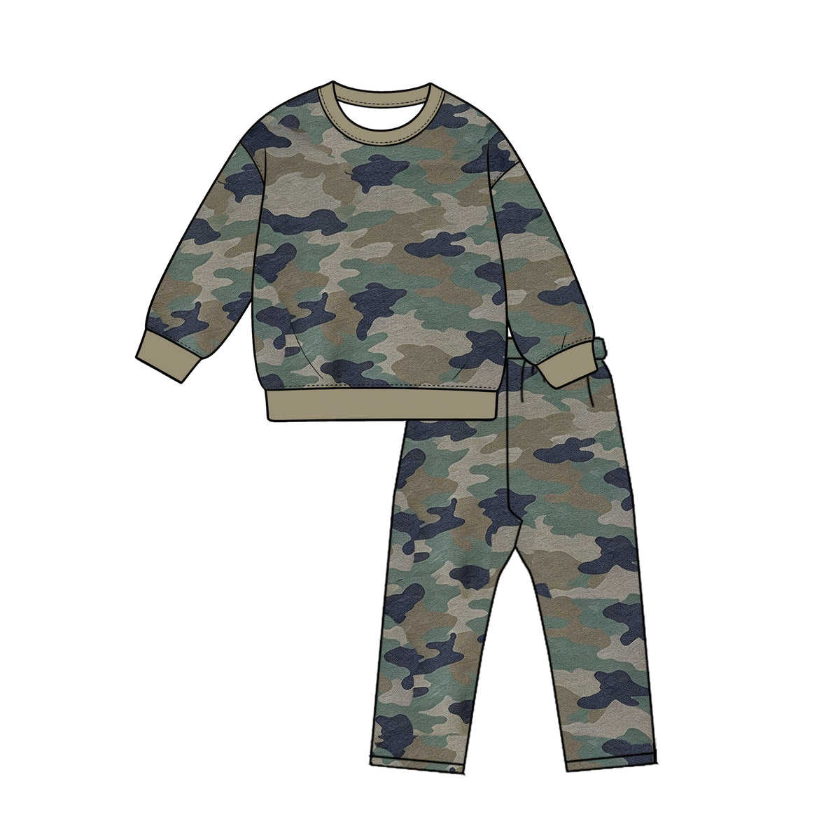 10.12 BLP1643 Preorder Dark Green Navy Camo Print Boys Clothes Set