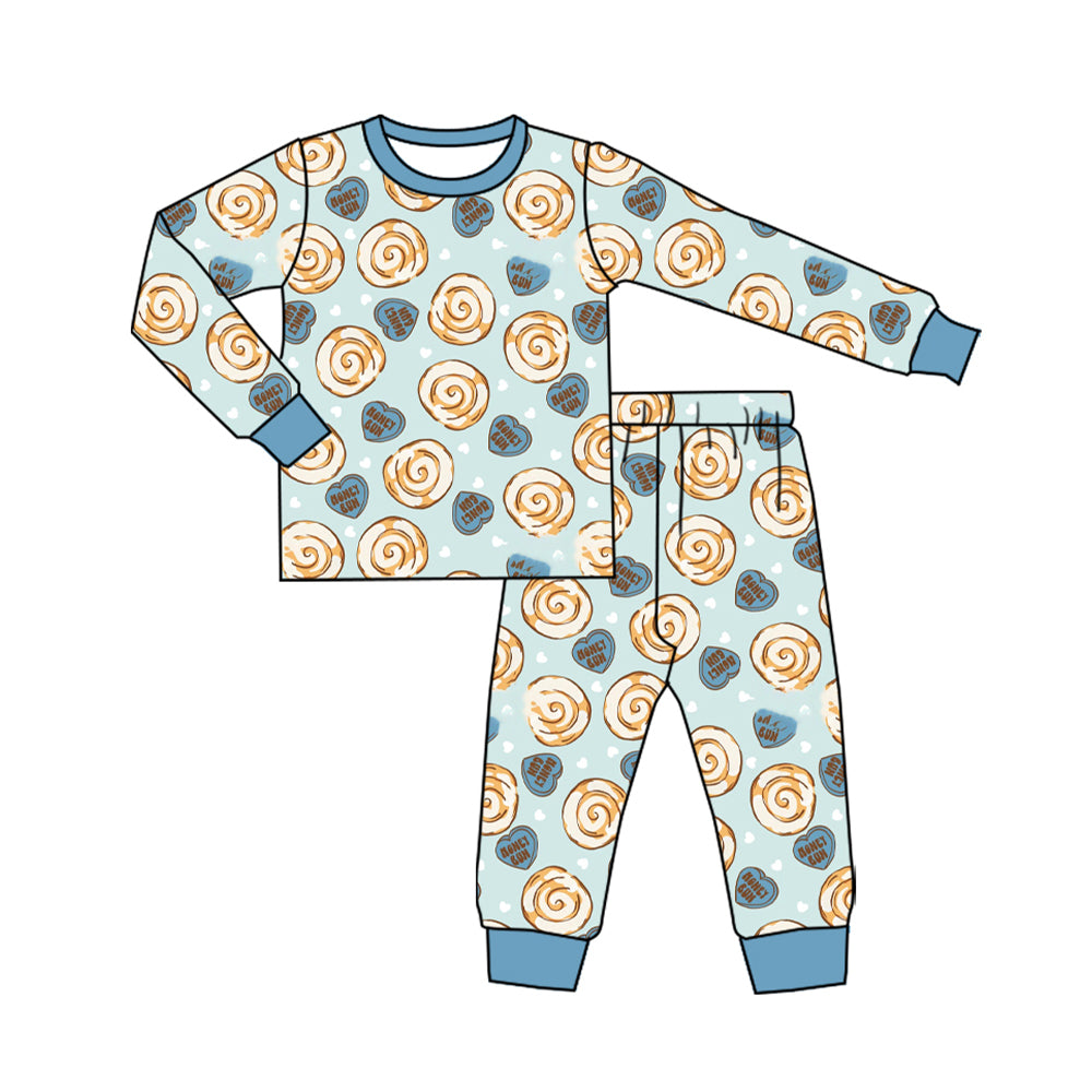 10.17 BLP1648 Preorder Cinnamon Roll Candy Heart Print Boys Valentine's Day Pajamas Clothes Set