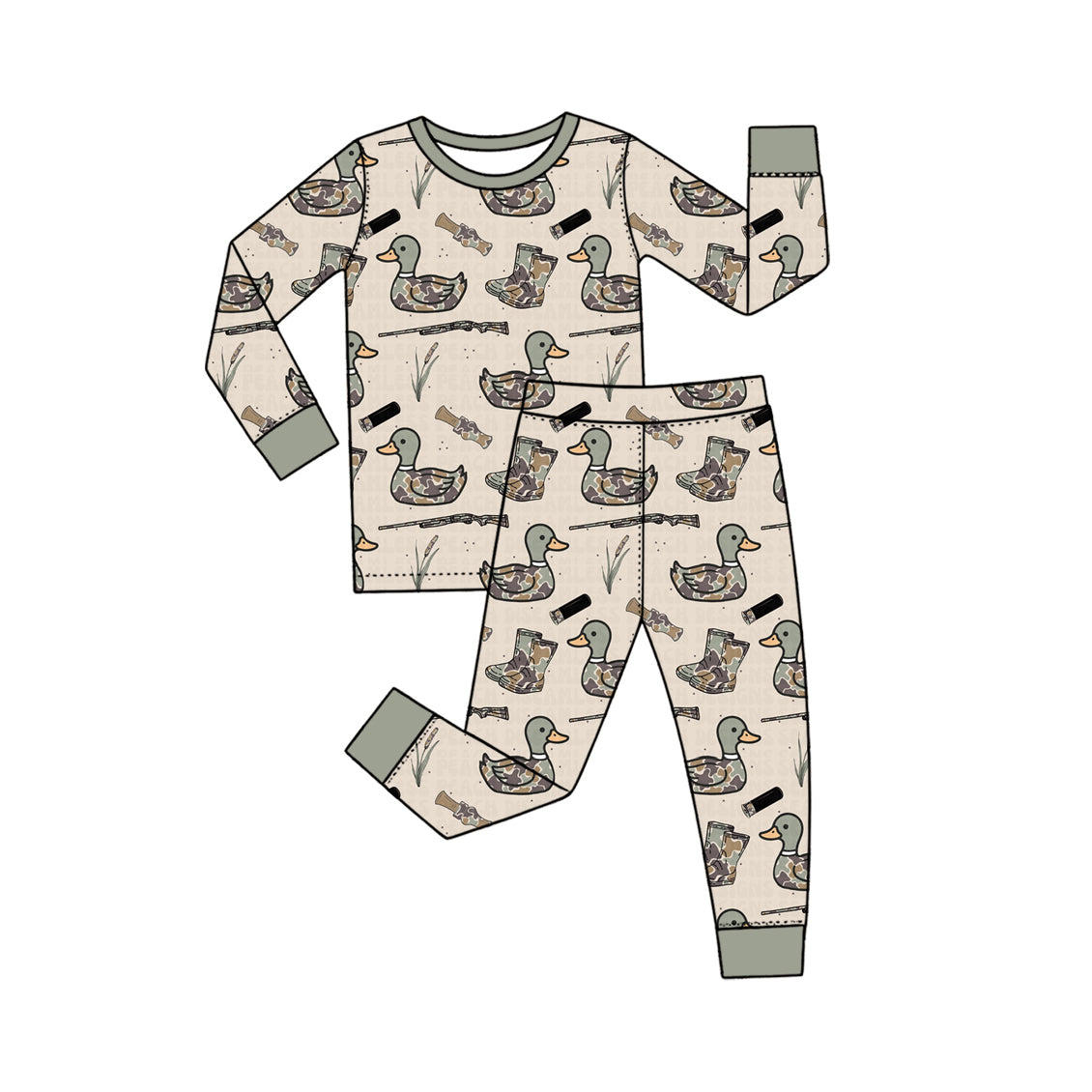10.27 BLP1652 Preorder Duck Hunting Camo Print Boys Fall Pajamas Clothes Set