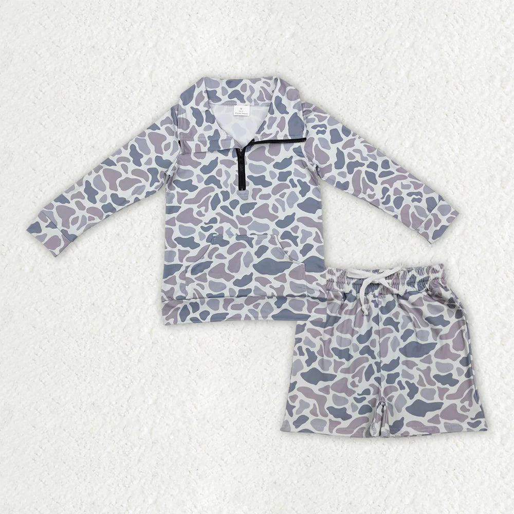 Sibling Baby Boys Southern Camo Zipper Pockets Pullovers Pockets Shorts Outfit