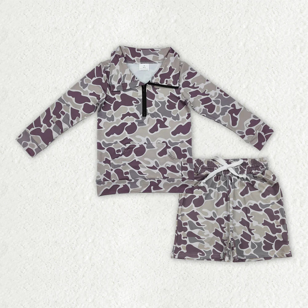 Sibling Baby Boys Southern Camo Zipper Pockets Pullovers Pockets Shorts Outfit