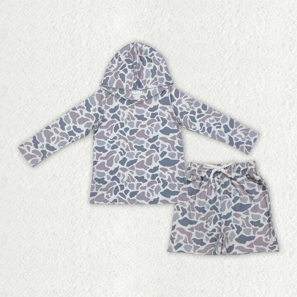 Baby Boys Light Grey Camo Hoodie Top Pockets Shorts Southern Clothes Sets